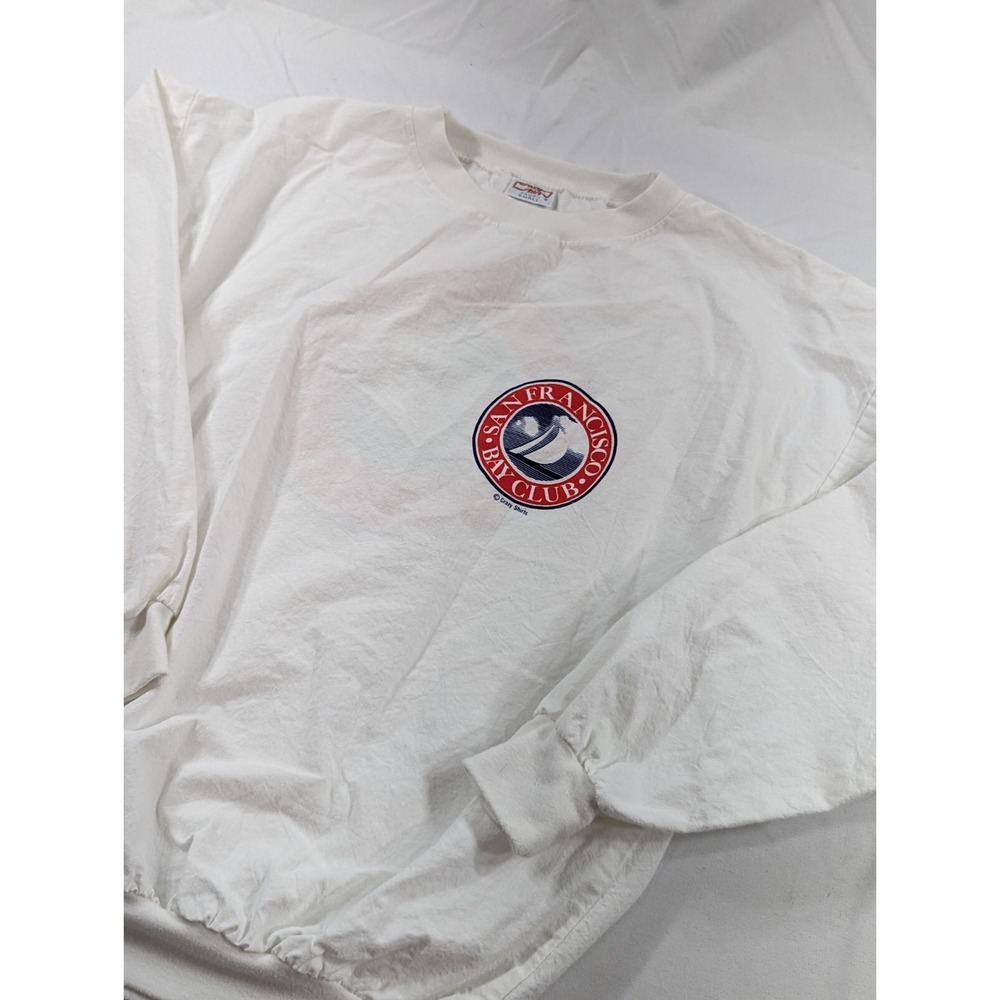 Vtg Crazy Shirts Hawaii San Francisco Bay Club Long Sleeve White Shirt Small